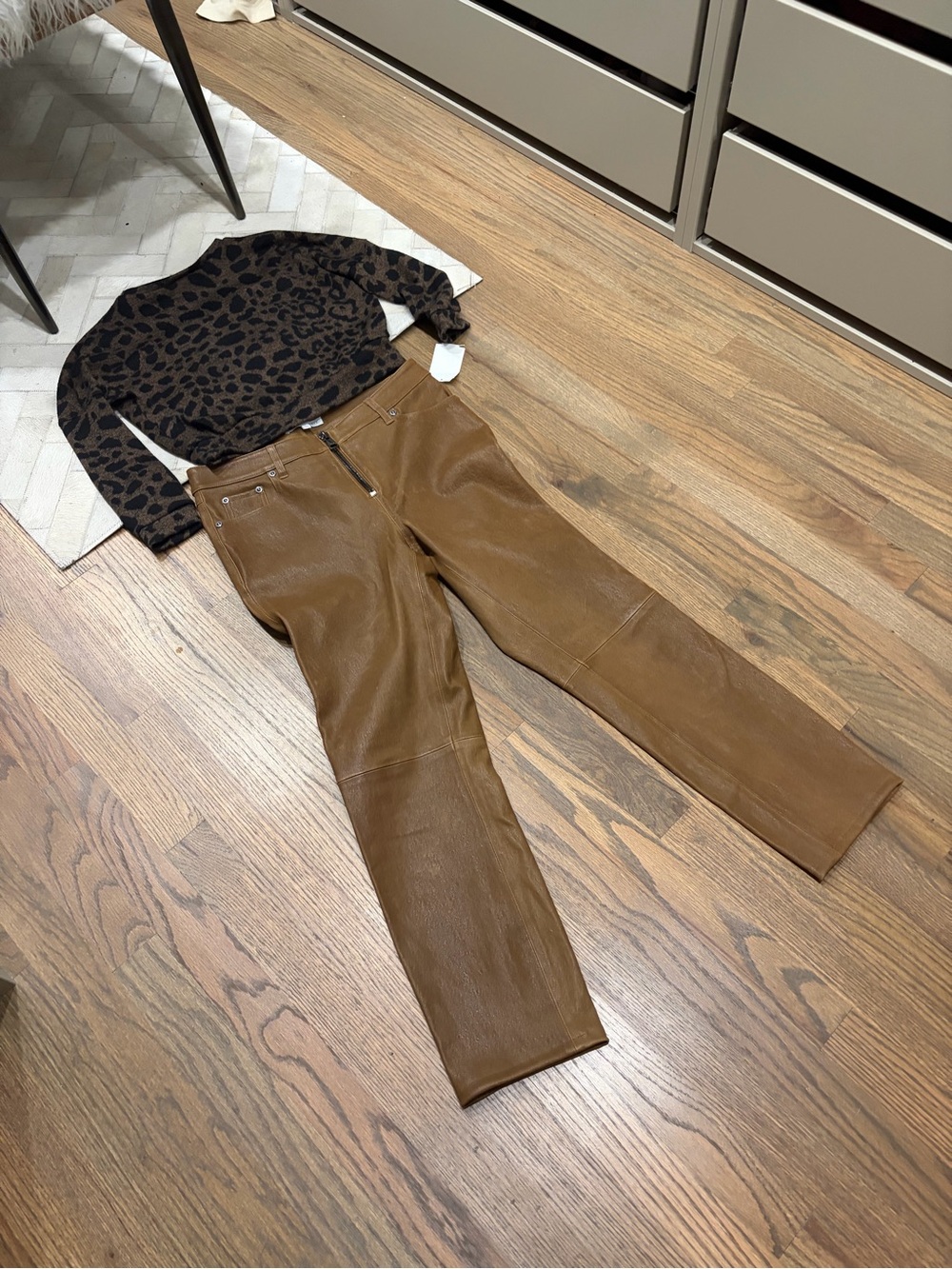 Rebecca Minkoff Brown Straight-Leg Leather Pants